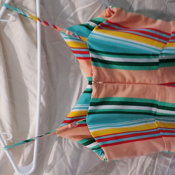 Retro GWT Party Coral and Turquoise w/ Various Colors Spaghetti Strap Romper M - Picture 4 of 7